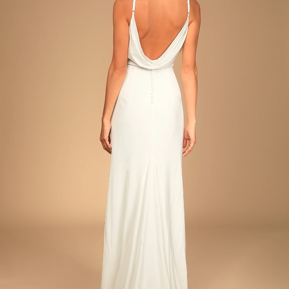 Eternal Promise Ivory Satin Cowl Back Sleeveless Maxi Dress - Picture 4 of 4
